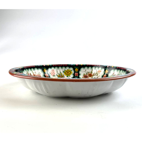 Vintage 1971 Daher Decorated Ware Round Tin Tray Bowl Roosters Floral Farmhouse - Picture 4 of 10